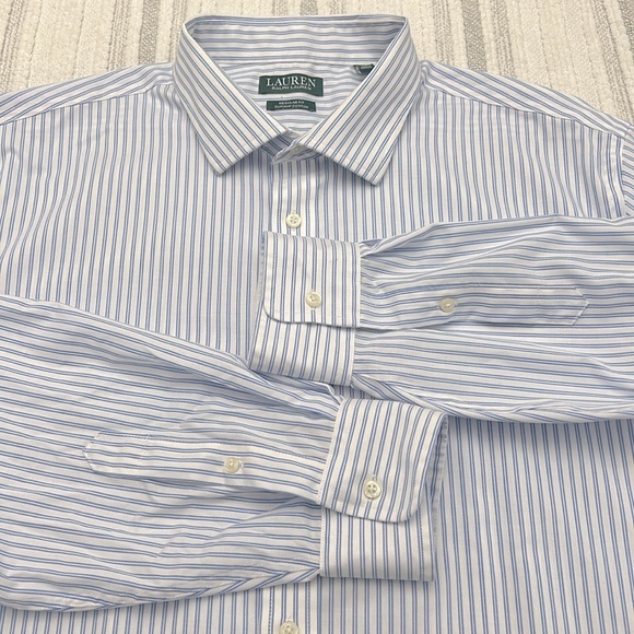 Lauren Ralph Lauren Men Blue White Stripe Cotton Shirt 18.5 34/35 Fall Classic - Picture 8 of 8